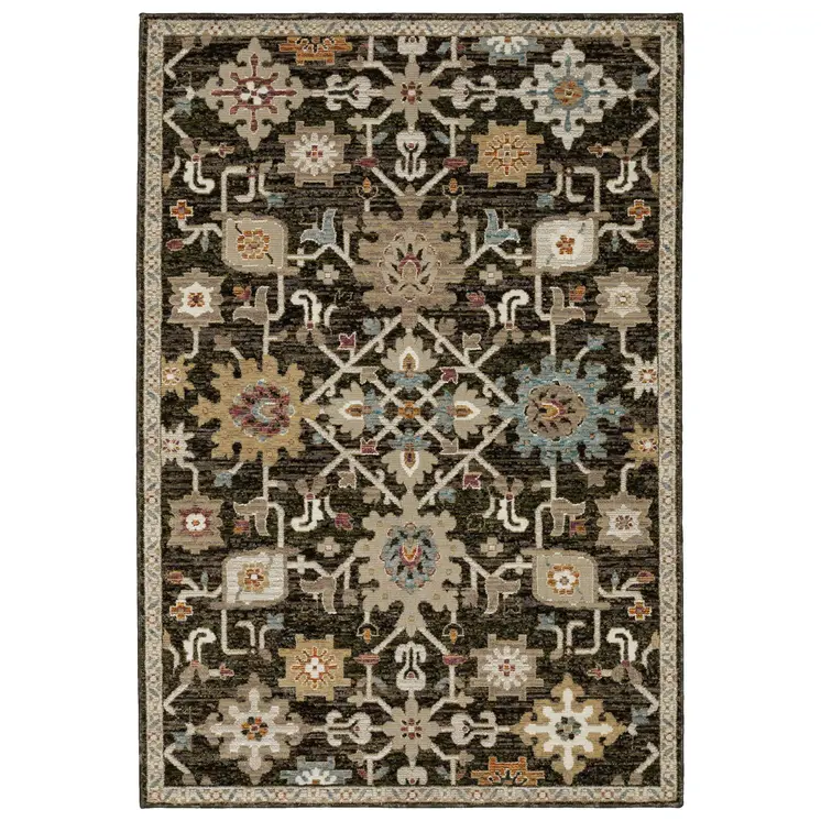 5' X 7' Brown Black And Tan Oriental Area Rug