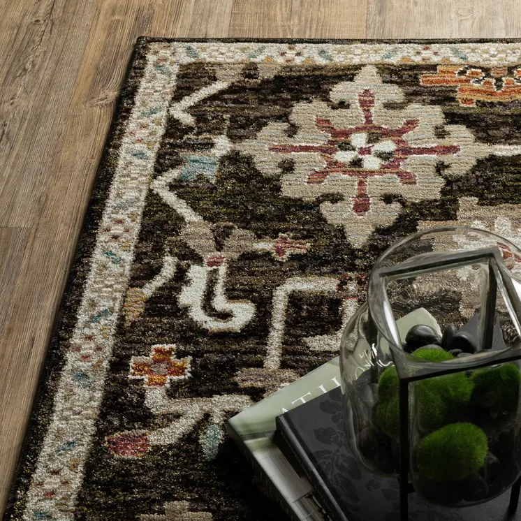 5' X 7' Brown Black And Tan Oriental Area Rug