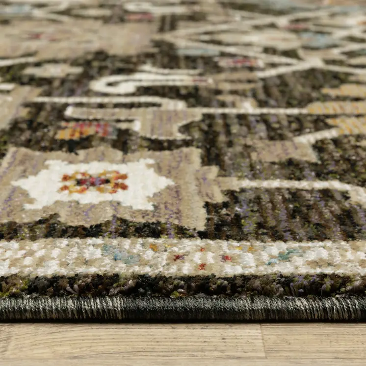 5' X 7' Brown Black And Tan Oriental Area Rug