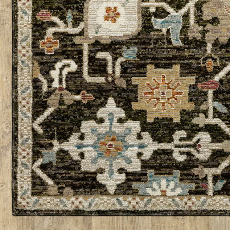 5' X 7' Brown Black And Tan Oriental Area Rug