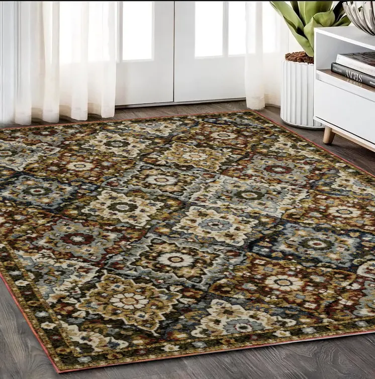 5' X 7' Red Tan And Ivory Medallion Area Rug