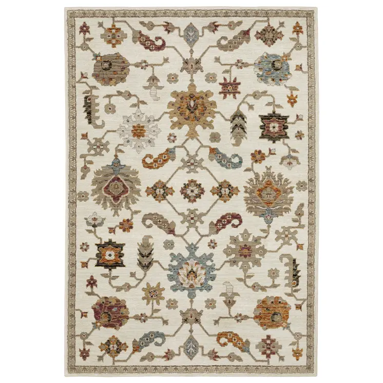 5' X 7' Ivory Gray And Black Oriental Area Rug
