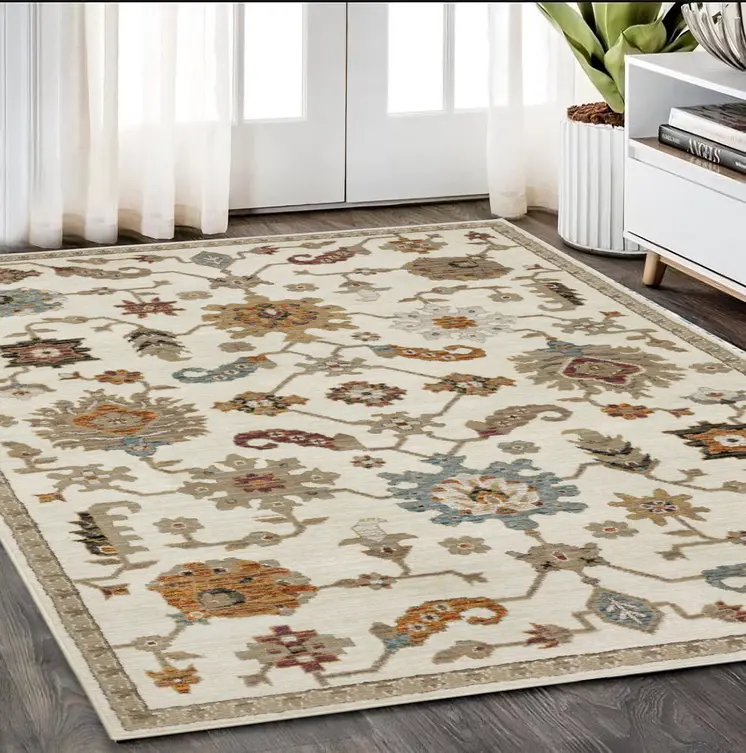 5' X 7' Ivory Gray And Black Oriental Area Rug