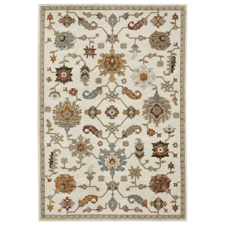 5' X 7' Ivory Gray And Black Oriental Area Rug