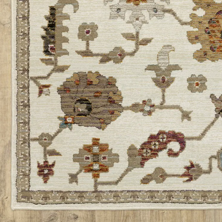 5' X 7' Ivory Gray And Black Oriental Area Rug