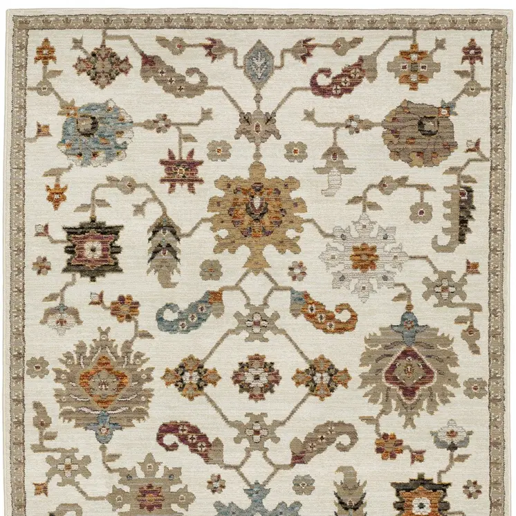 5' X 7' Ivory Gray And Black Oriental Area Rug