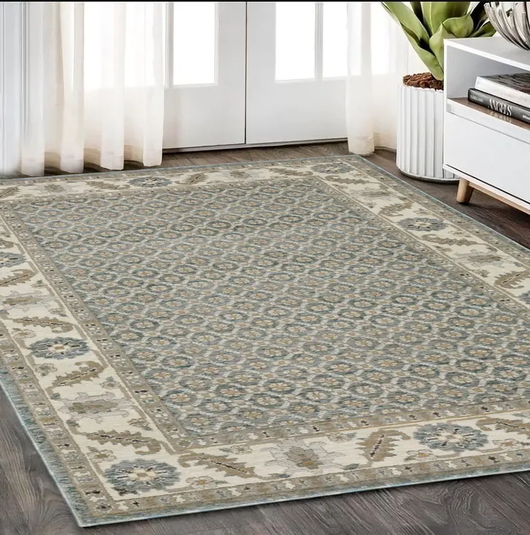 5' X 7' Blue And Ivory Oriental Area Rug