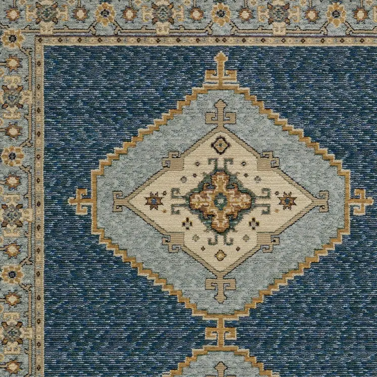 5' X 7' Blue And Gold Medallion Area Rug