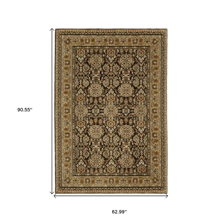 5' X 7' Brown And Gold Oriental Area Rug