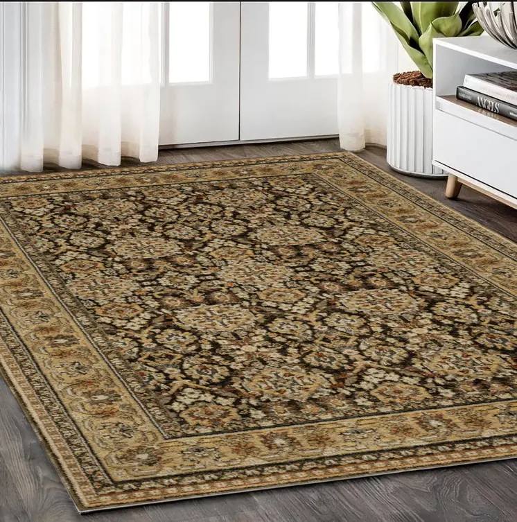 5' X 7' Brown And Gold Oriental Area Rug