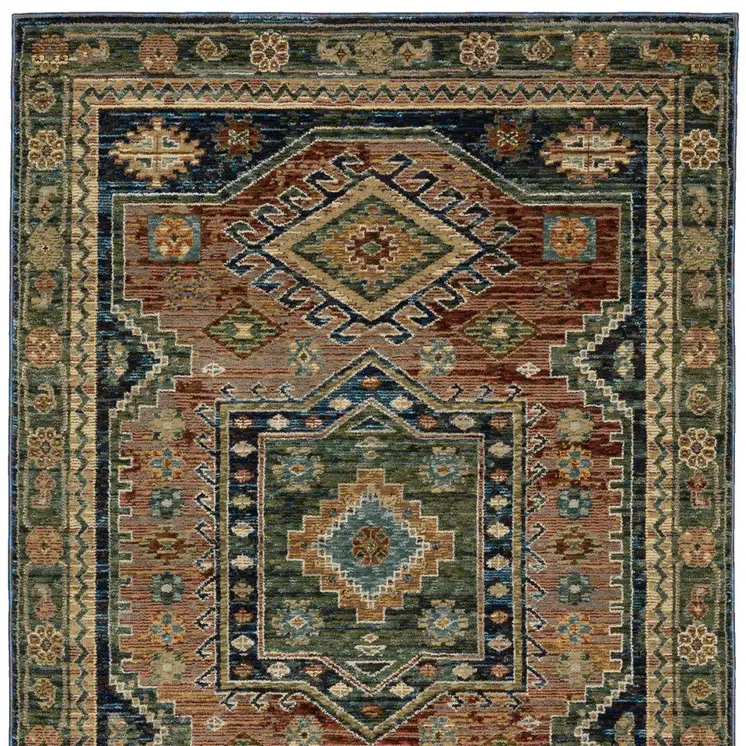 5' X 7' Blue Rust And Gray Tribal Area Rug