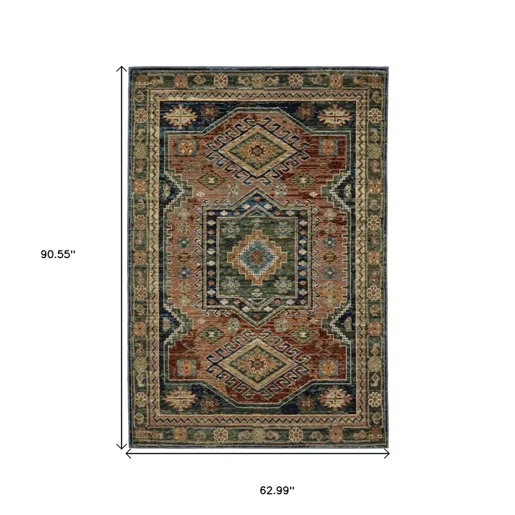 5' X 7' Blue Rust And Gray Tribal Area Rug