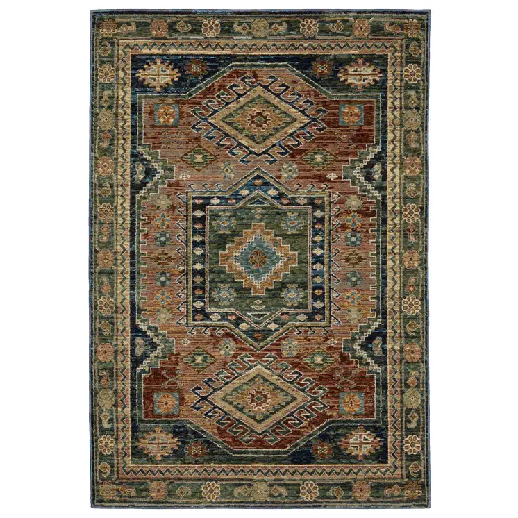 5' X 7' Blue Rust And Gray Tribal Area Rug