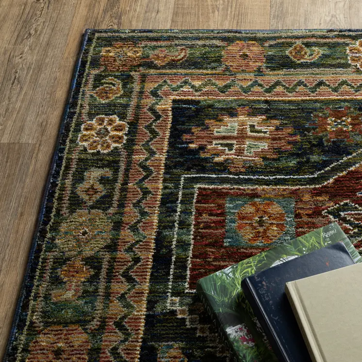 5' X 7' Blue Rust And Gray Tribal Area Rug