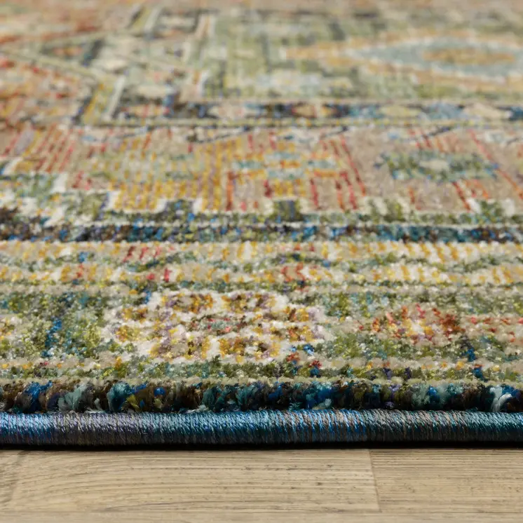5' X 7' Blue Rust And Gray Tribal Area Rug