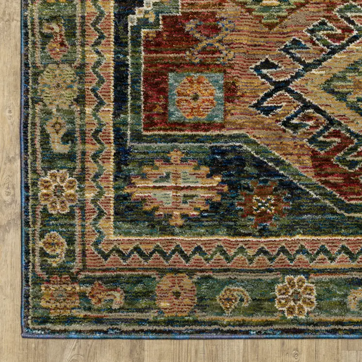 5' X 7' Blue Rust And Gray Tribal Area Rug