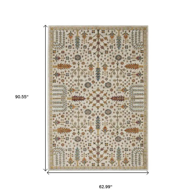 5' X 7' Ivory And Gold Oriental Area Rug