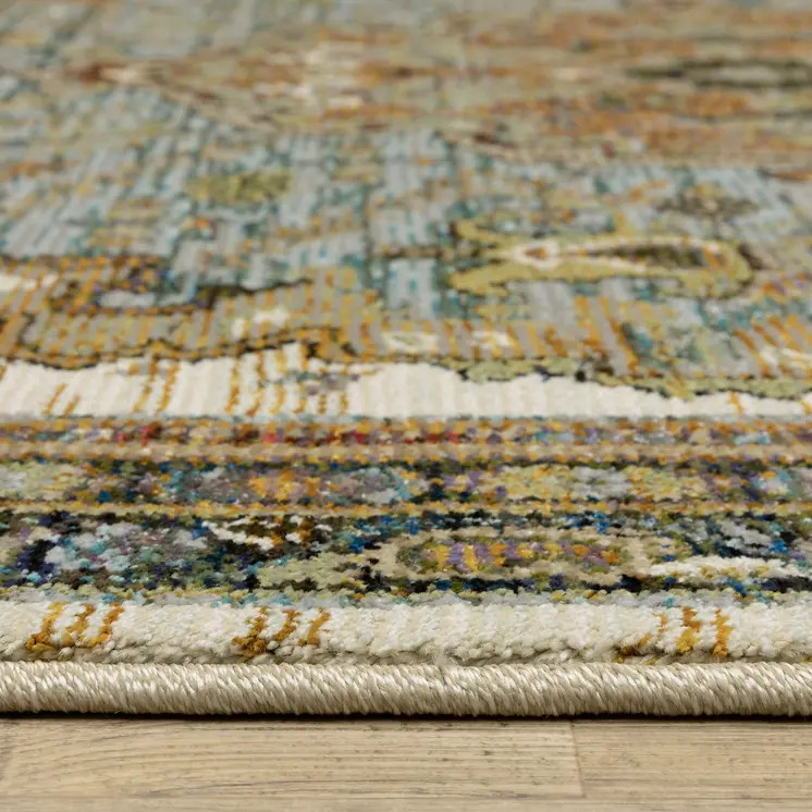 5' X 7' Ivory And Blue Oriental Area Rug