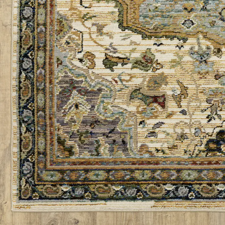 5' X 7' Ivory And Blue Oriental Area Rug