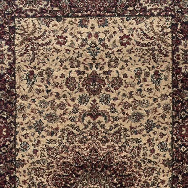9' Ivory And Black Oriental Runner Rug