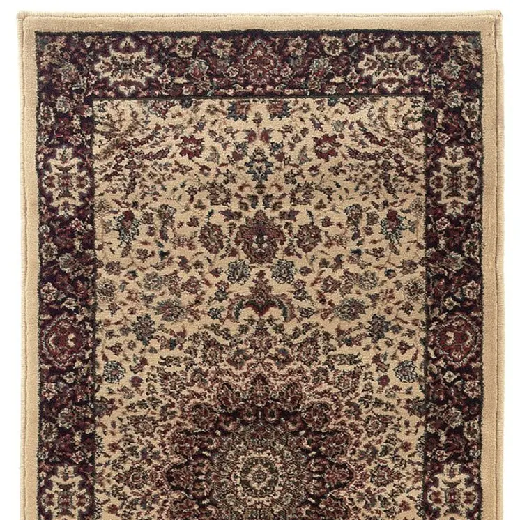 9' Ivory And Black Oriental Runner Rug