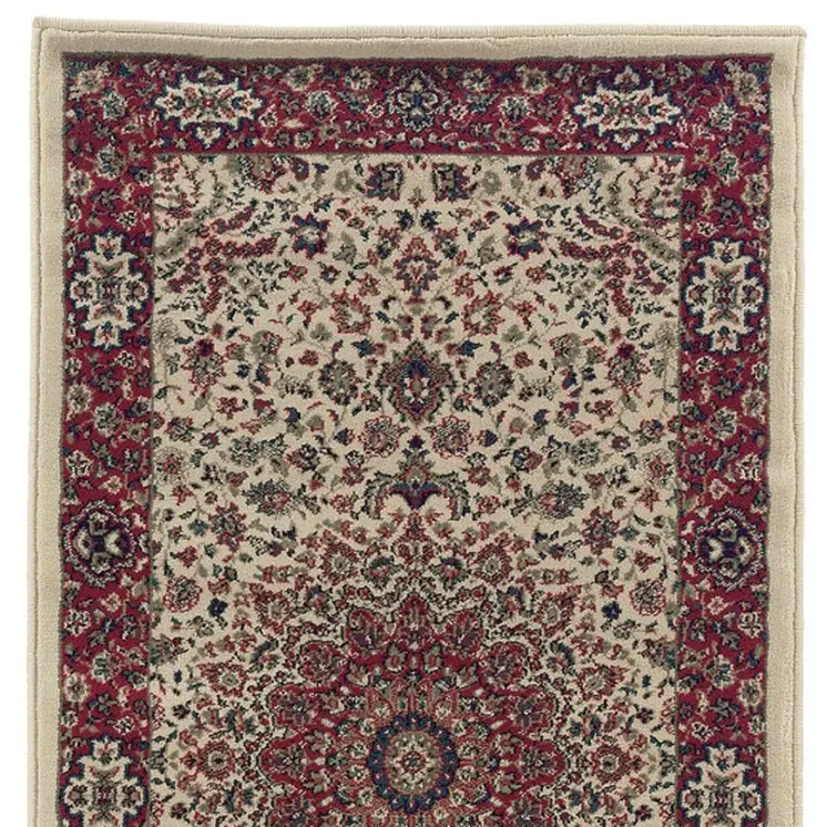 9' Ivory And Red Oriental Runner Rug