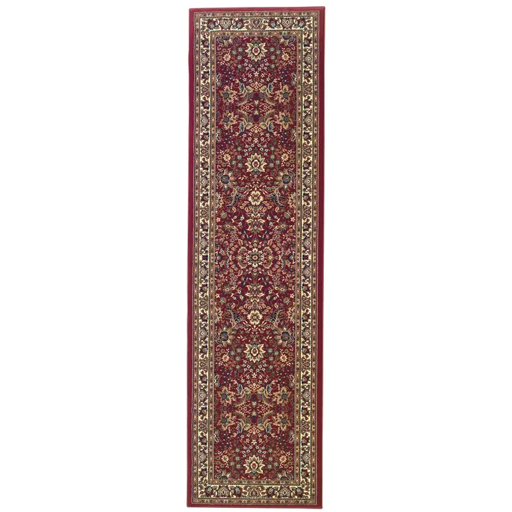 9' Red And Ivory Oriental Runner Rug