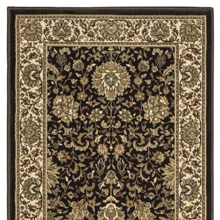 9' Brown And Ivory Oriental Runner Rug