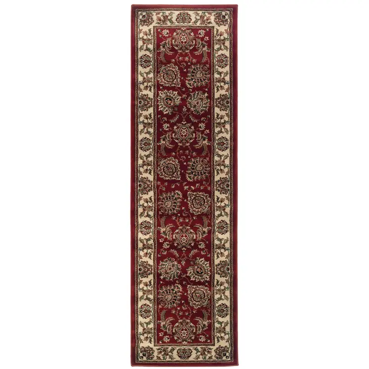 9' Red And Ivory Oriental Runner Rug