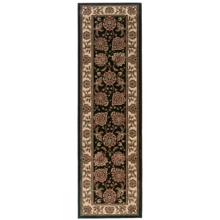 9' Brown And Ivory Oriental Runner Rug