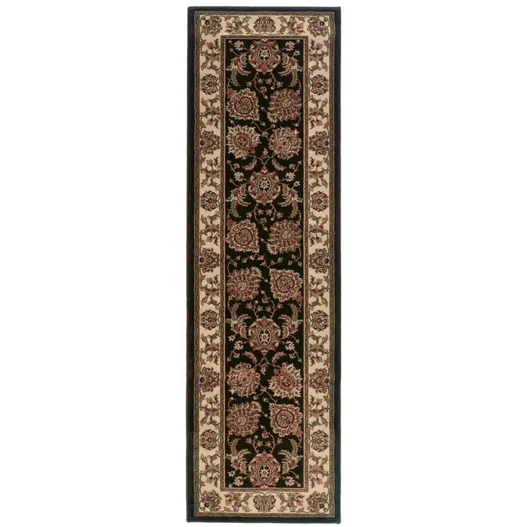 9' Brown And Ivory Oriental Runner Rug