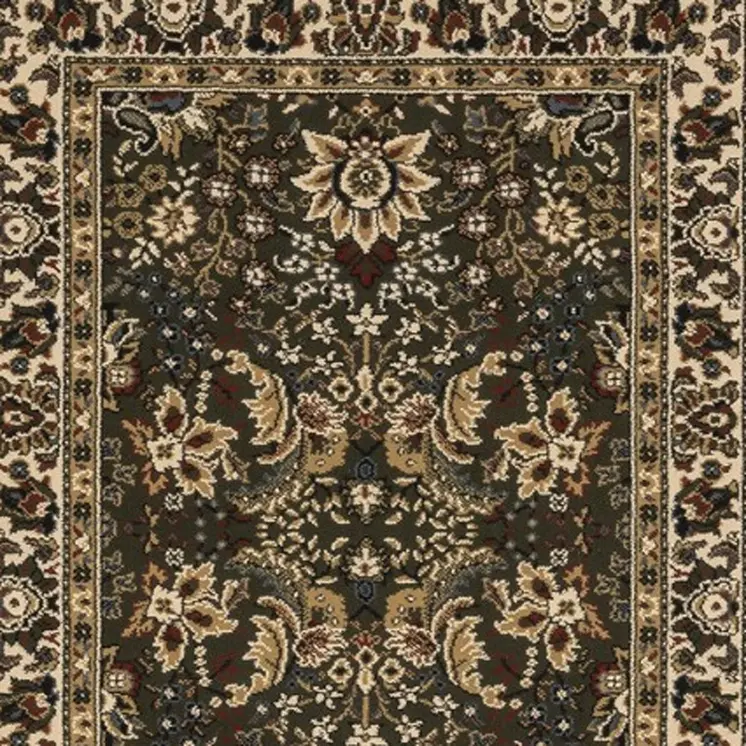 9' Green And Ivory Oriental Runner Rug