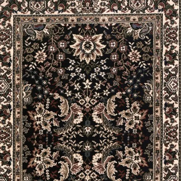 9' Black And Ivory Oriental Runner Rug