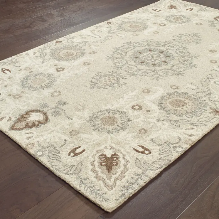 8' X 10' Sand Wool Floral Hand Tufted Area Rug