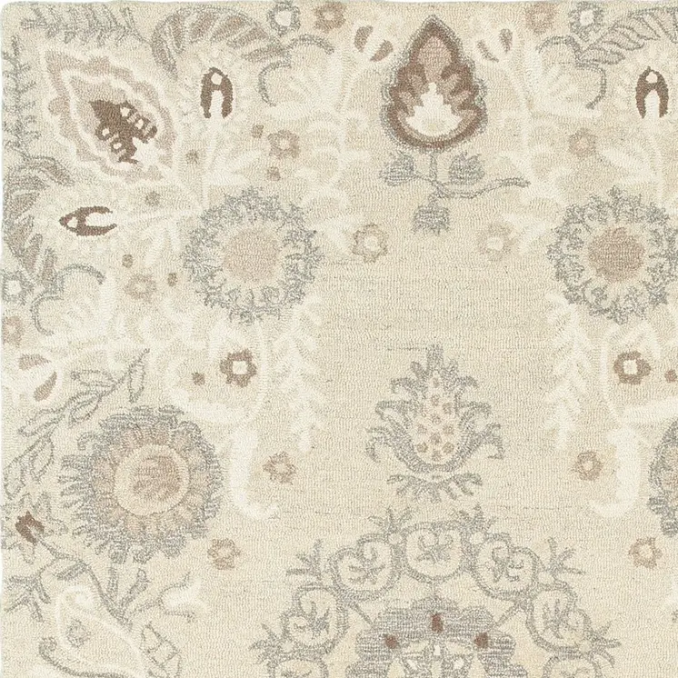 8' X 10' Sand Wool Floral Hand Tufted Area Rug