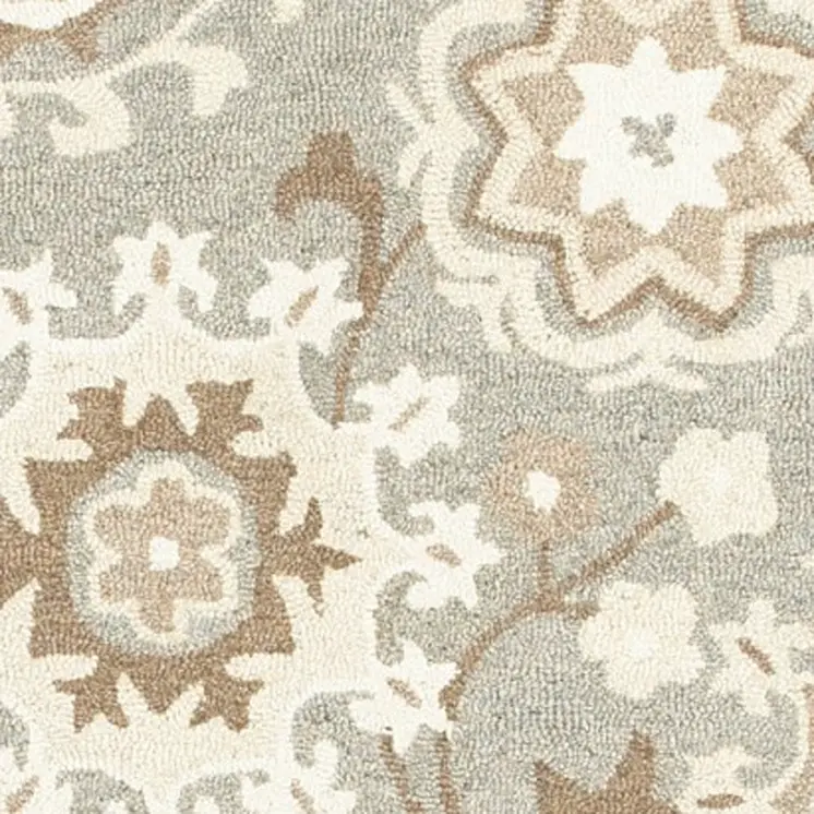 8' X 10' Gray And Sand Wool Floral Hand Tufted Area Rug