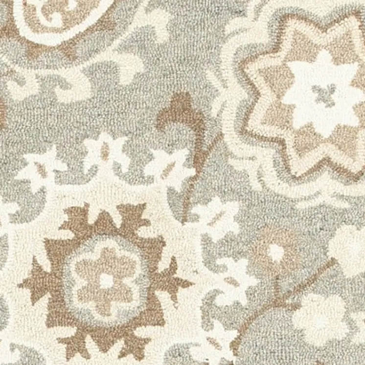 8' X 10' Gray And Sand Wool Floral Hand Tufted Area Rug
