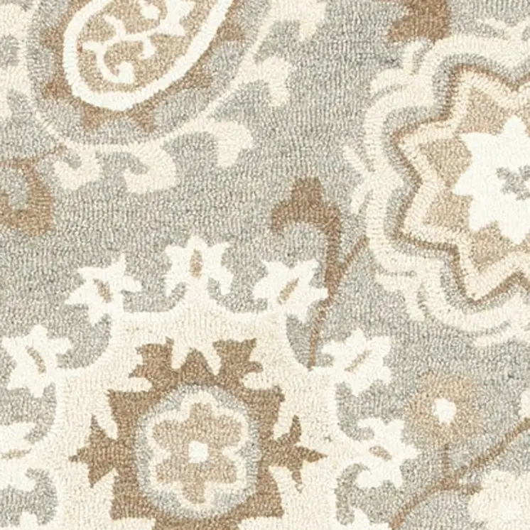8' X 10' Gray And Sand Wool Floral Hand Tufted Area Rug