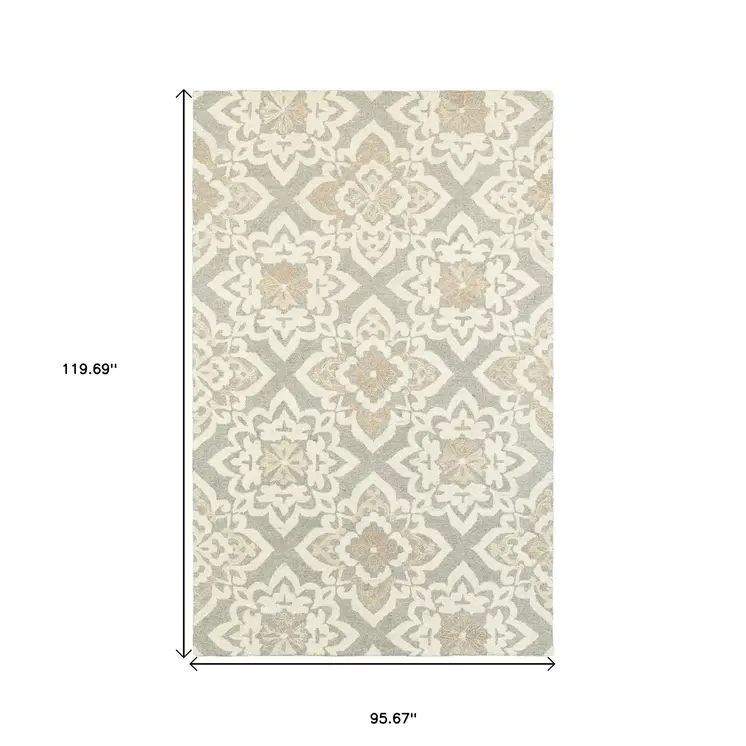 8' X 10' Gray And Sand Wool Geometric Hand Tufted Area Rug