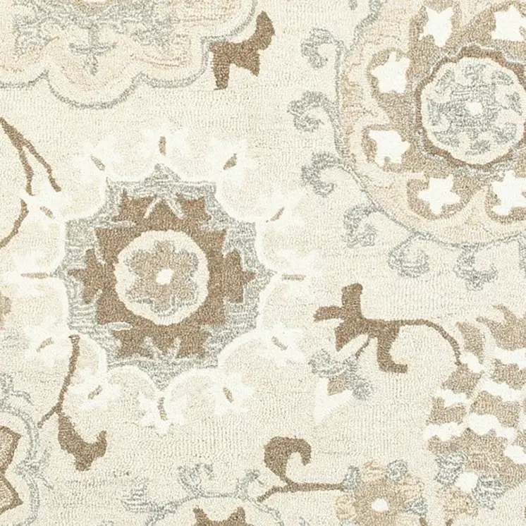 8' X 10' Ivory And Gray Wool Floral Hand Tufted Area Rug