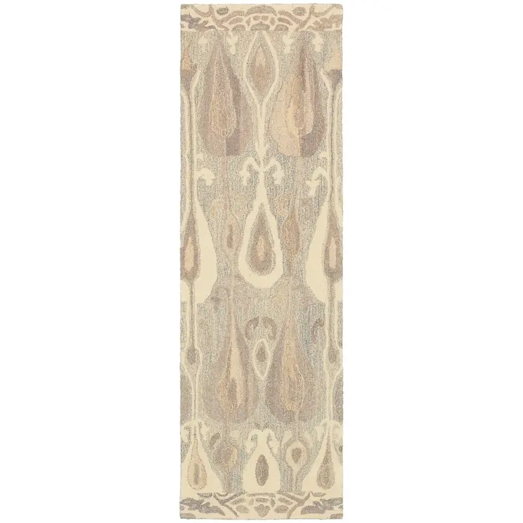 8' Gray And Beige Wool Abstract Hand Tufted Runner Rug