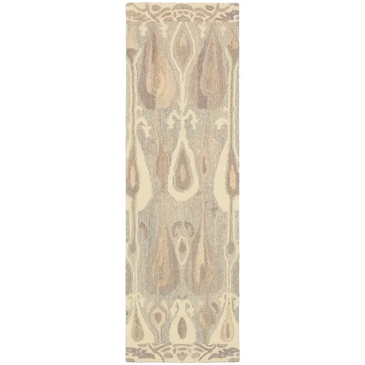 8' Gray And Beige Wool Abstract Hand Tufted Runner Rug