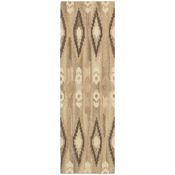8' Beige And Ivory Wool Abstract Hand Tufted Runner Rug