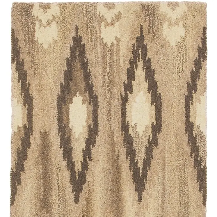 8' Beige And Ivory Wool Abstract Hand Tufted Runner Rug
