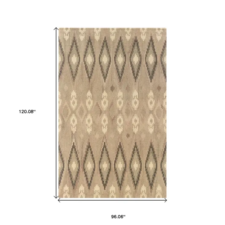 8' X 10' Beige And Ivory Wool Abstract Hand Tufted Area Rug