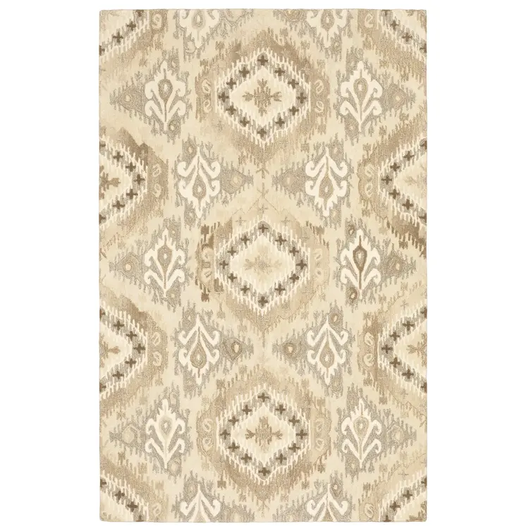8' X 10' Beige And Ivory Wool Abstract Hand Tufted Area Rug