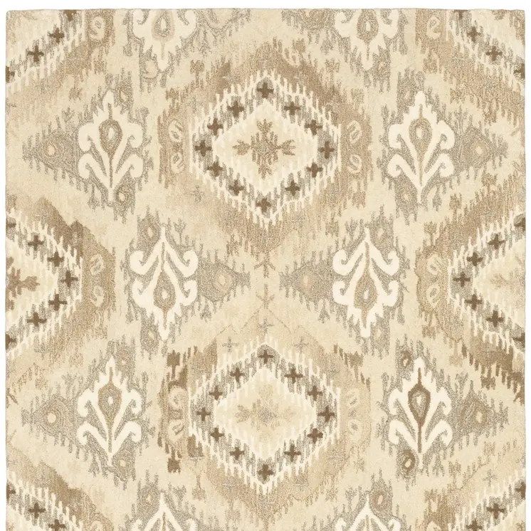 8' X 10' Beige And Ivory Wool Abstract Hand Tufted Area Rug