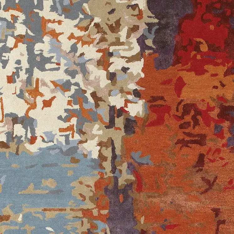 8' X 10' Orange Light Blue And Red Abstract Hand Tufted Area Rug