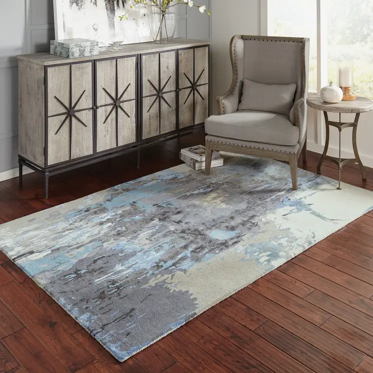 8' X 10' Blue And Gray Abstract Hand Tufted Area Rug