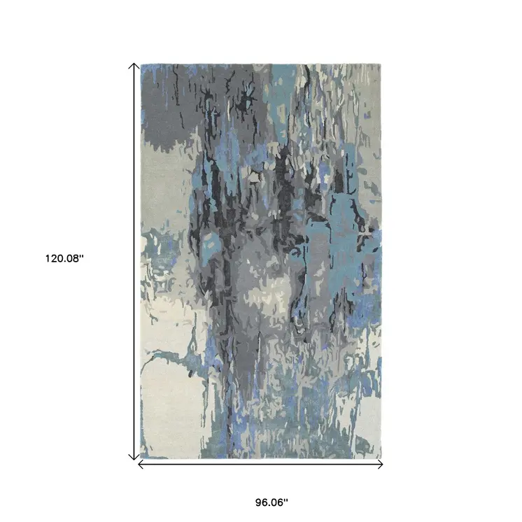 8' X 10' Blue And Gray Abstract Hand Tufted Area Rug